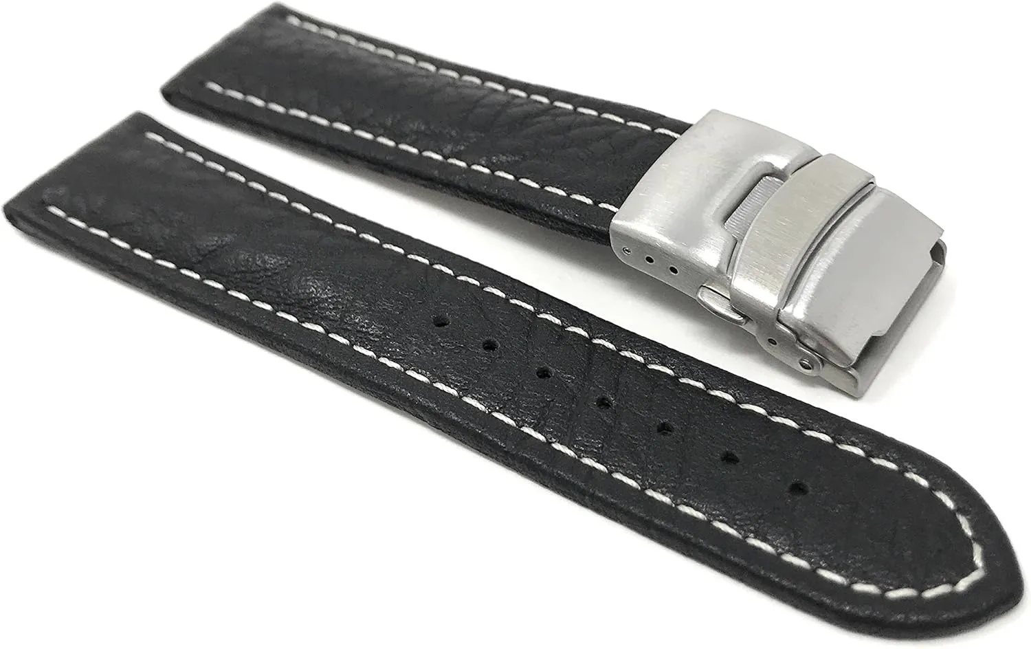 Universal Smartwatch Band endless automobile smelt Strap, Leather, Clasp Buckle 20mm -22mm White Stitching Deployment 