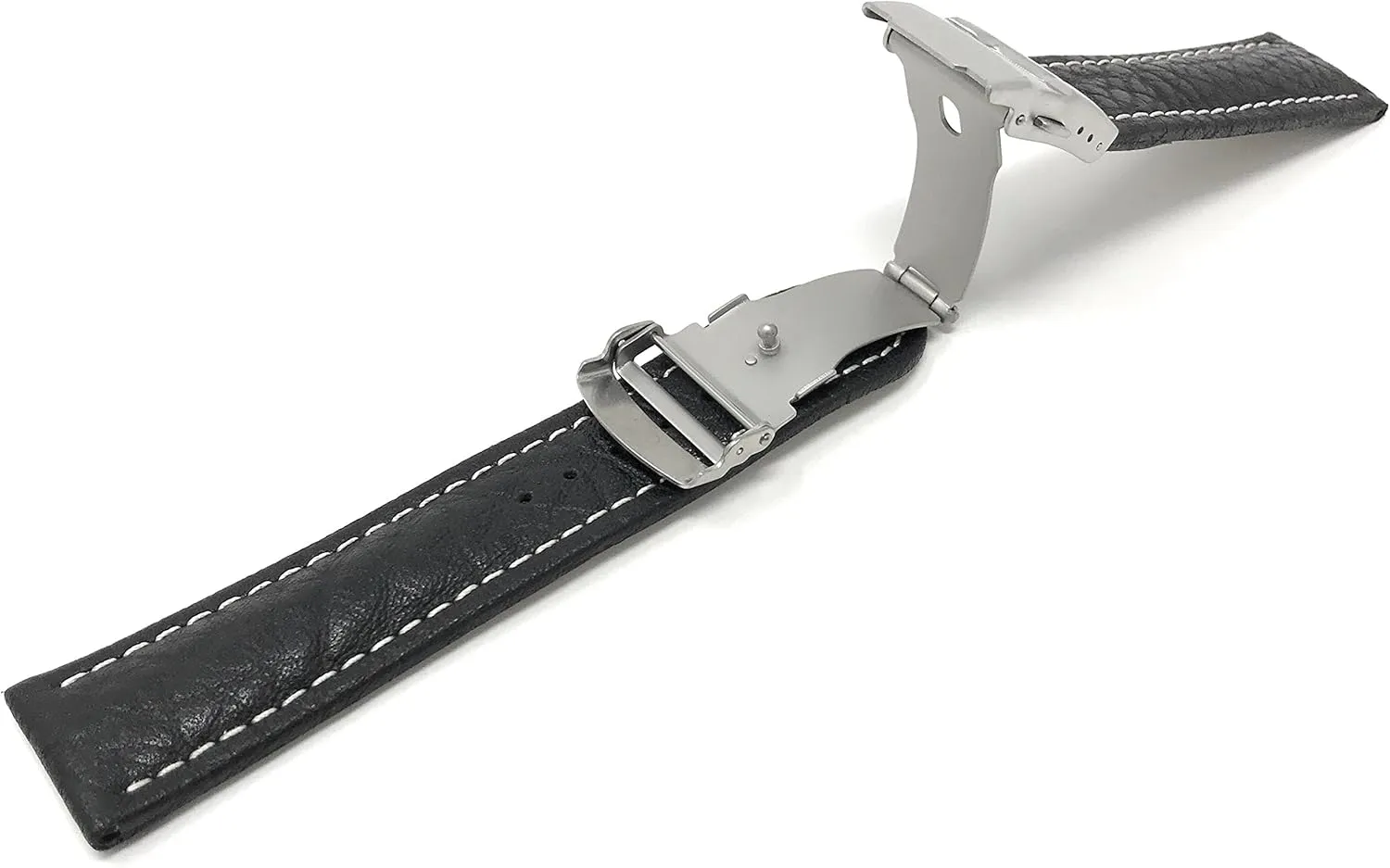 Universal Smartwatch Band endless automobile smelt Strap, Leather, Clasp Buckle 20mm -22mm White Stitching Deployment 