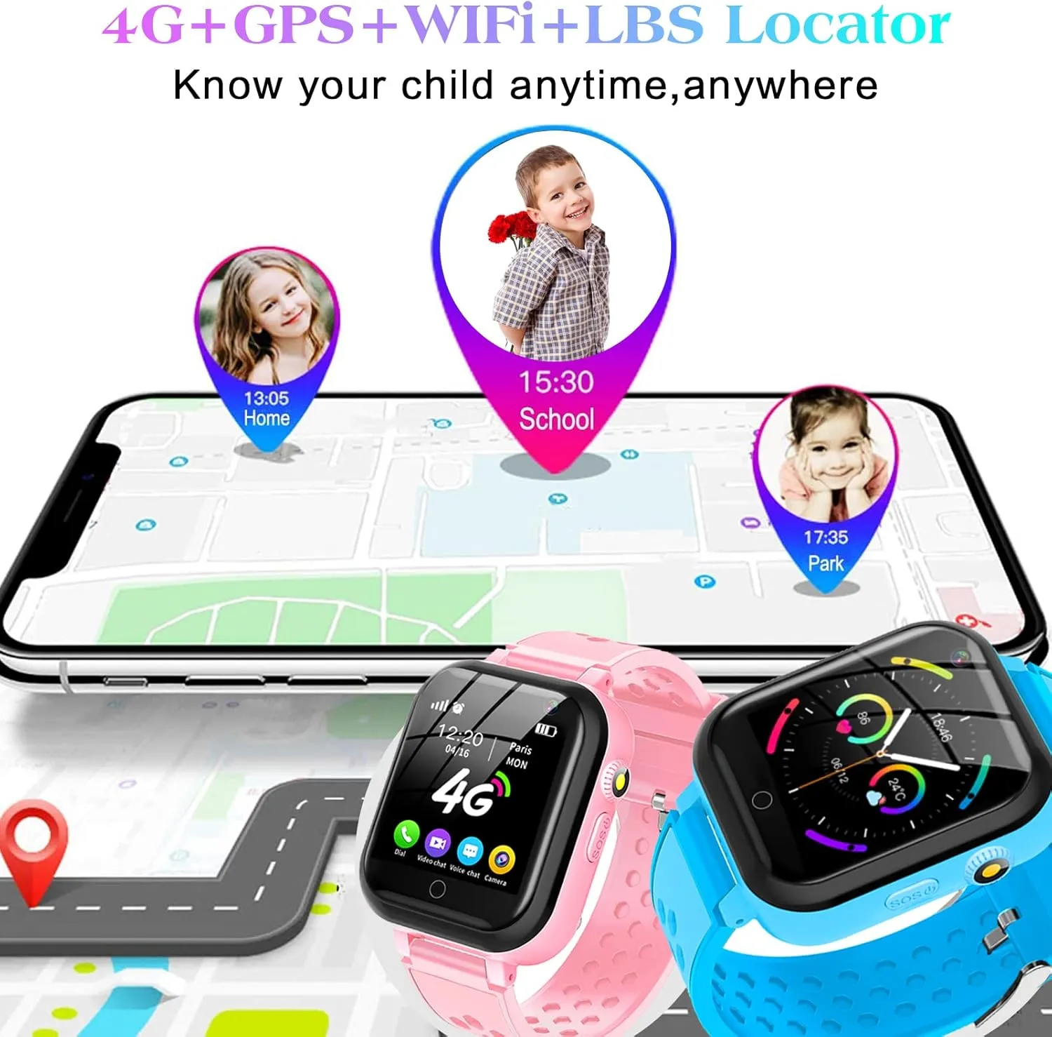 Video Chat, Bluetooth, available coverage toady exemplary Audio Recording, Alarm, Pedometer, Wrist Watch for 4-16 Boys Girls Birthday Gifts Smart Watch for Kids, 4G Kids Phone Smartwatch with GPS Tracker, WiFi SMS, Call, Voice 