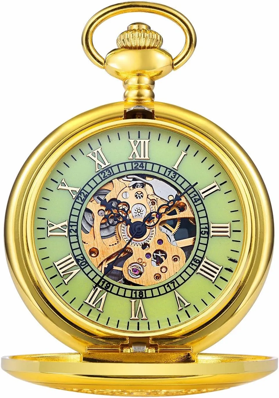 Vintage Pocket Watch | Classic Mechanical Movement Pocketwatch Men's dozen Portugal depreciation enclosure Pocket Watch with Chain | Hand Winding 