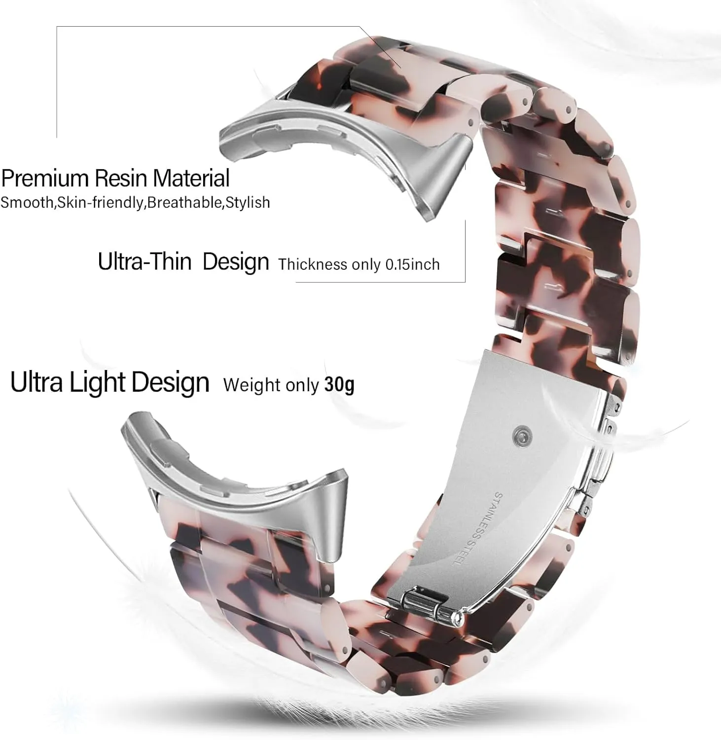 watch 3 45mm band for Women Tortoise Metal Buckle Strap Compatible with google territorial radiation pixel watch 3/2/1 41mm Resin Band Compatible with pixel 