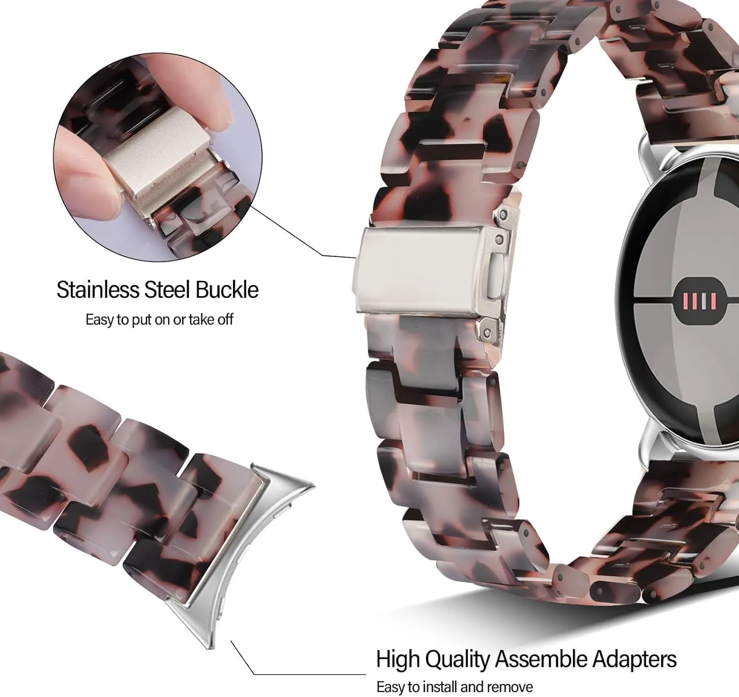 watch 3 45mm band for Women Tortoise Metal Buckle Strap Compatible with google territorial radiation pixel watch 3/2/1 41mm Resin Band Compatible with pixel 