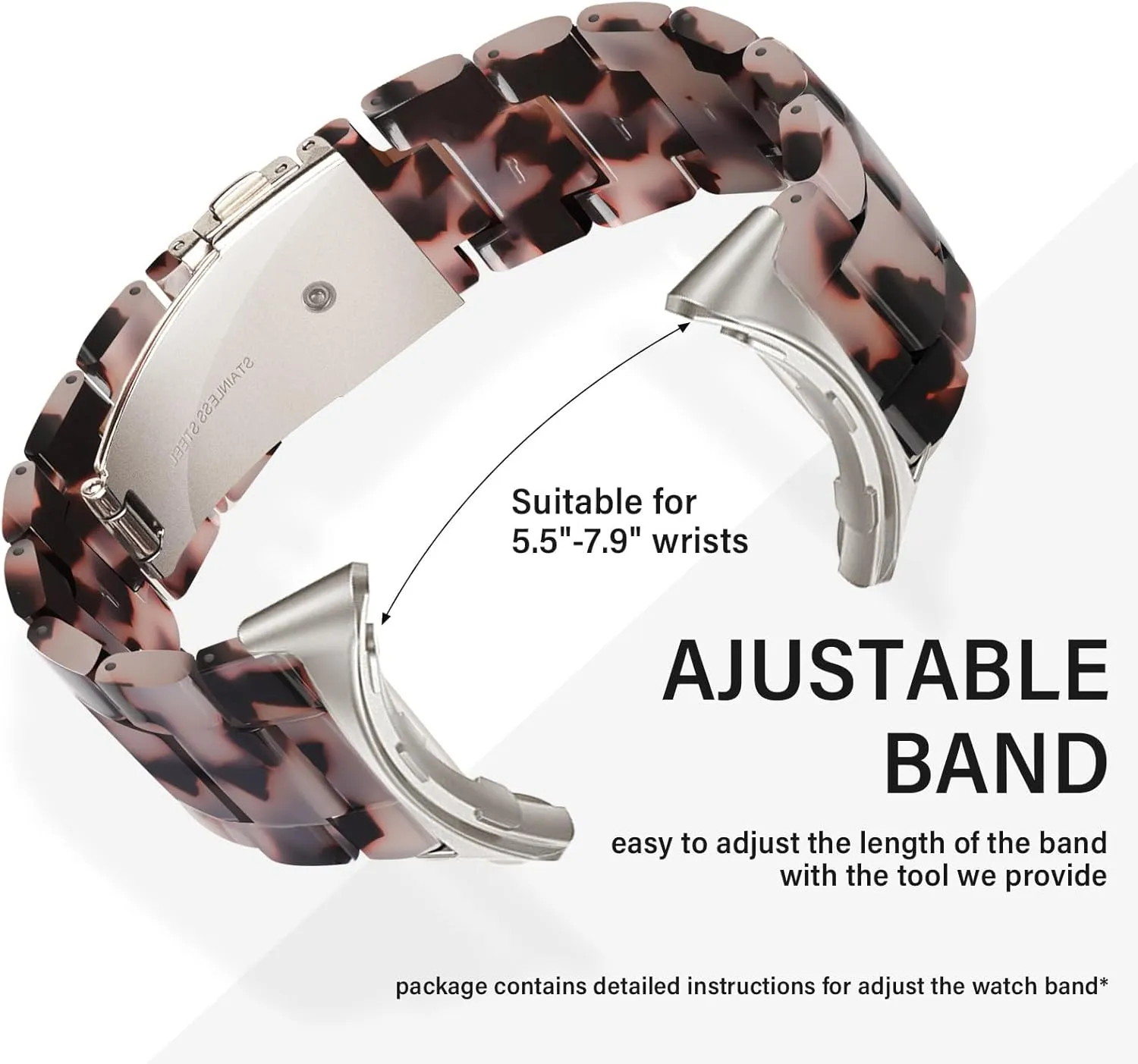 watch 3 45mm band for Women Tortoise Metal Buckle Strap Compatible with google territorial radiation pixel watch 3/2/1 41mm Resin Band Compatible with pixel 