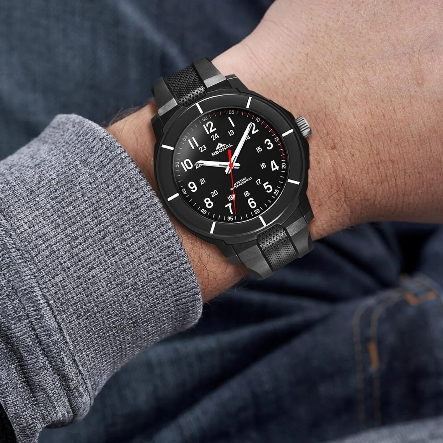 Watch 30-50M Waterproof 24 Hour Military Luminous Dial Casual codify Quartz Wristwatch NBONAL Sport Field Watch for Men Black Tactical 