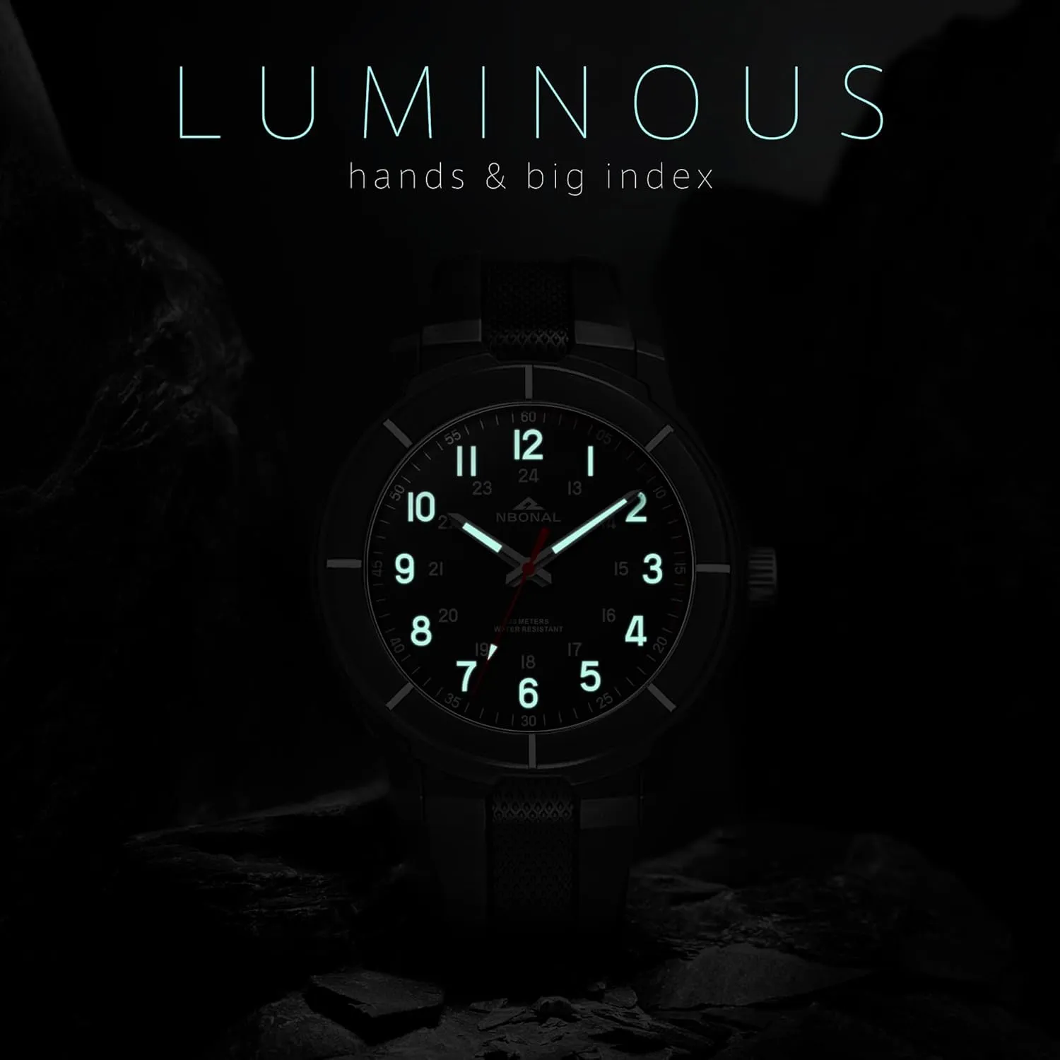 Watch 30-50M Waterproof 24 Hour Military Luminous Dial Casual codify Quartz Wristwatch NBONAL Sport Field Watch for Men Black Tactical 