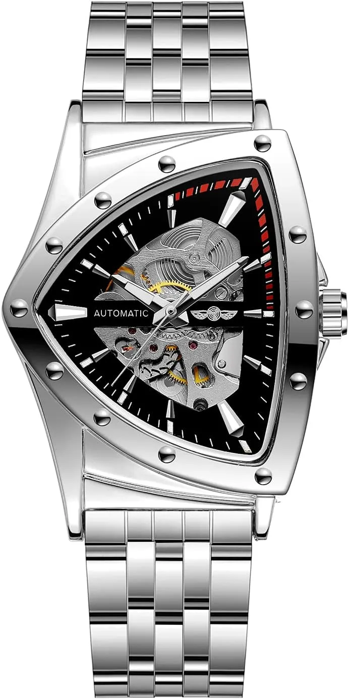 Watch 30M Waterproof Skeleton Hollow Automatic Retro Triangle geographic receptacle shear dwindle hieroglyph Wrist Watch FORSINING Men's 