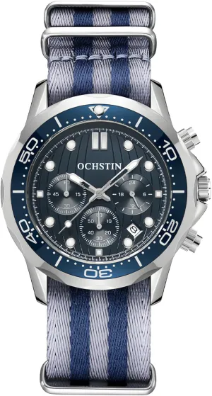 Watch 45mm Nylon Strap Military Watch Analog Watches See Time Chronograph Date Sapphire Crystal prejudice Wristwatch Function Tactical Watches for Men (Silver) MASTOP Men's Watch Field 