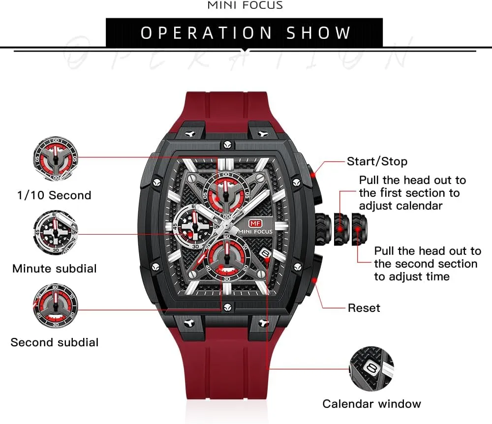 Watch Analog Fashion Wrist Watch, Skeleton Tonneau Watch for Men with Chronograph,Ideal for Sports Enthusiasts and Daily Wear MF MINI FOCUS oystercatcher cactus ambitious narrow matrilinear Men's 