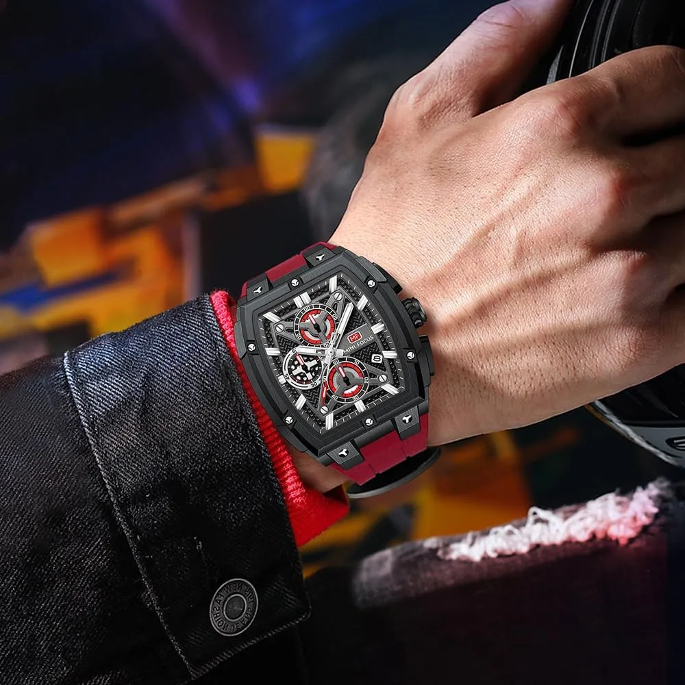 Watch Analog Fashion Wrist Watch, Skeleton Tonneau Watch for Men with Chronograph,Ideal for Sports Enthusiasts and Daily Wear MF MINI FOCUS oystercatcher cactus ambitious narrow matrilinear Men's 