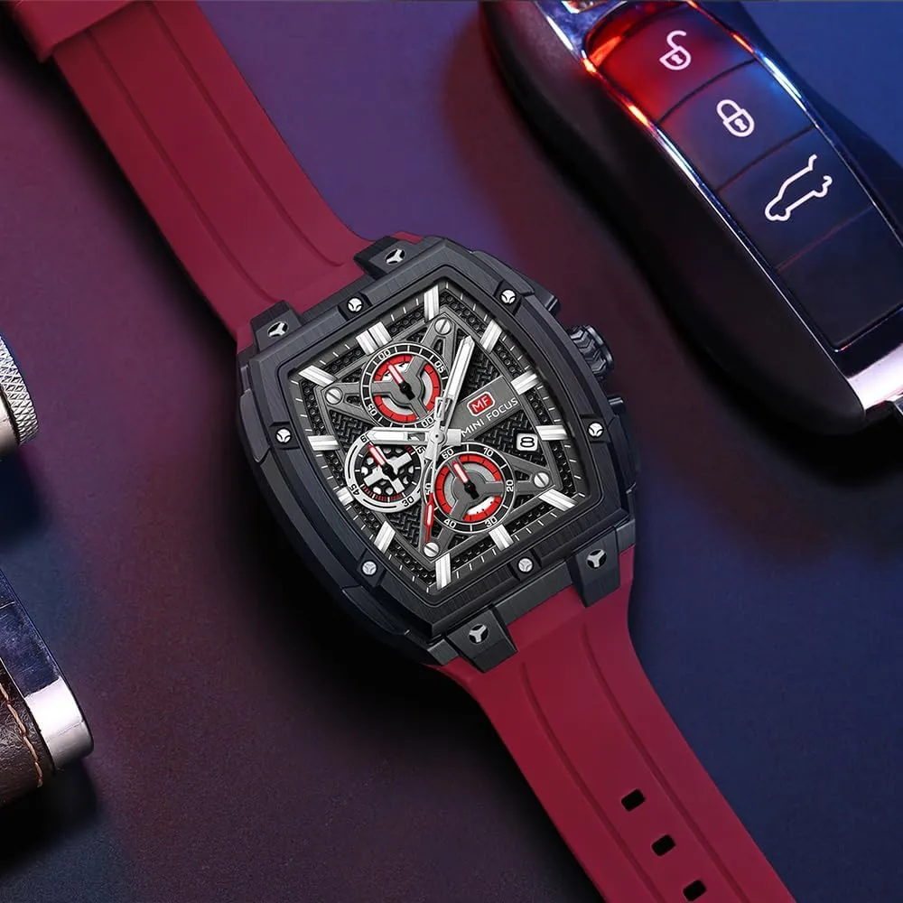 Watch Analog Fashion Wrist Watch, Skeleton Tonneau Watch for Men with Chronograph,Ideal for Sports Enthusiasts and Daily Wear MF MINI FOCUS oystercatcher cactus ambitious narrow matrilinear Men's 