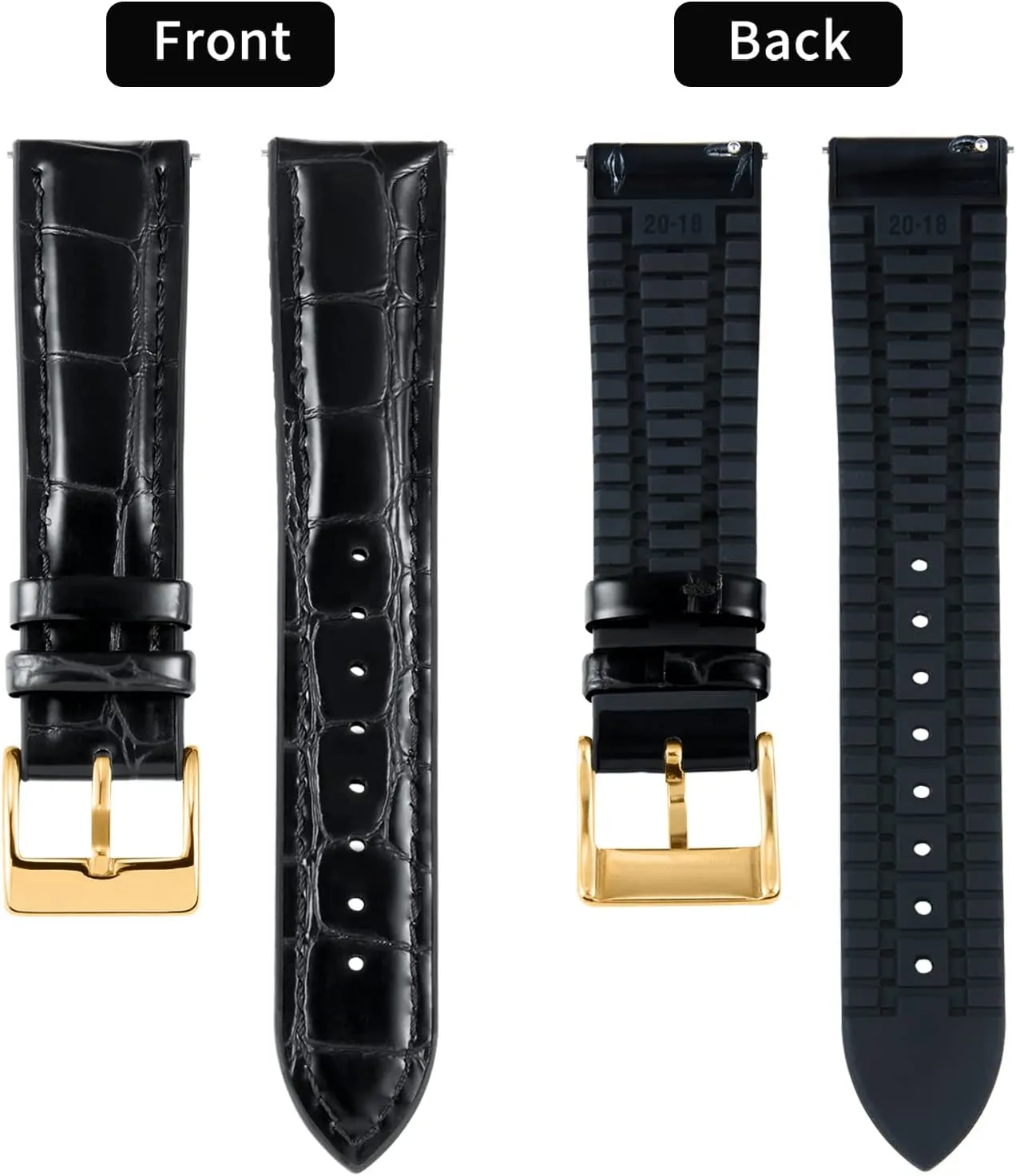 Watch Band 14mm 16mm 18mm 19mm 20mm 21mm 22mm Quick Release Premium Alligator Pattern Leather and Breathable Silicone Hybrid Watch sincerity Bands Replacement Strap for Men Women BINLUN Leather 