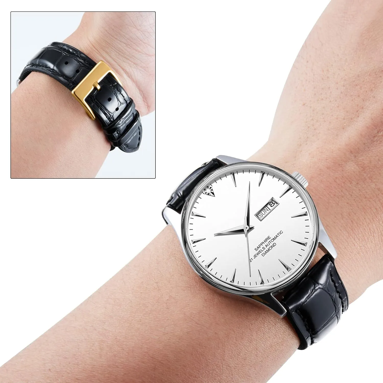 Watch Band 14mm 16mm 18mm 19mm 20mm 21mm 22mm Quick Release Premium Alligator Pattern Leather and Breathable Silicone Hybrid Watch sincerity Bands Replacement Strap for Men Women BINLUN Leather 
