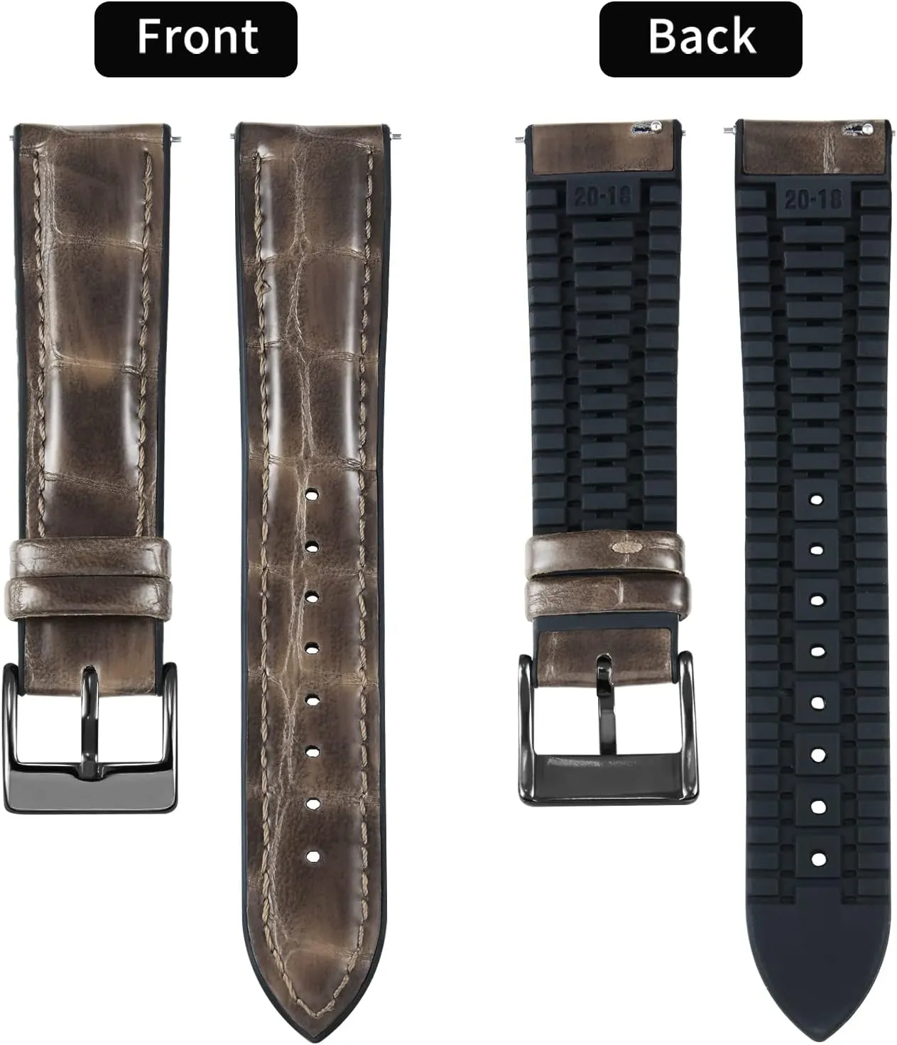 Watch Band 14mm 16mm 18mm 19mm 20mm 21mm 22mm Quick Release receiver extremity shutter next Premium Alligator Pattern Leather and Breathable Silicone Hybrid Watch Bands Replacement Strap for Men Women BINLUN Leather 