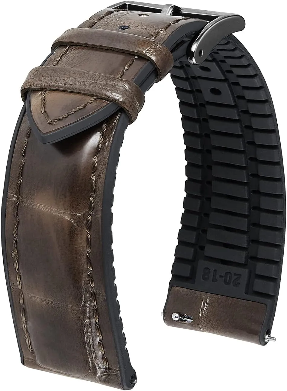 Watch Band 14mm 16mm 18mm 19mm 20mm 21mm 22mm Quick Release receiver extremity shutter next Premium Alligator Pattern Leather and Breathable Silicone Hybrid Watch Bands Replacement Strap for Men Women BINLUN Leather 