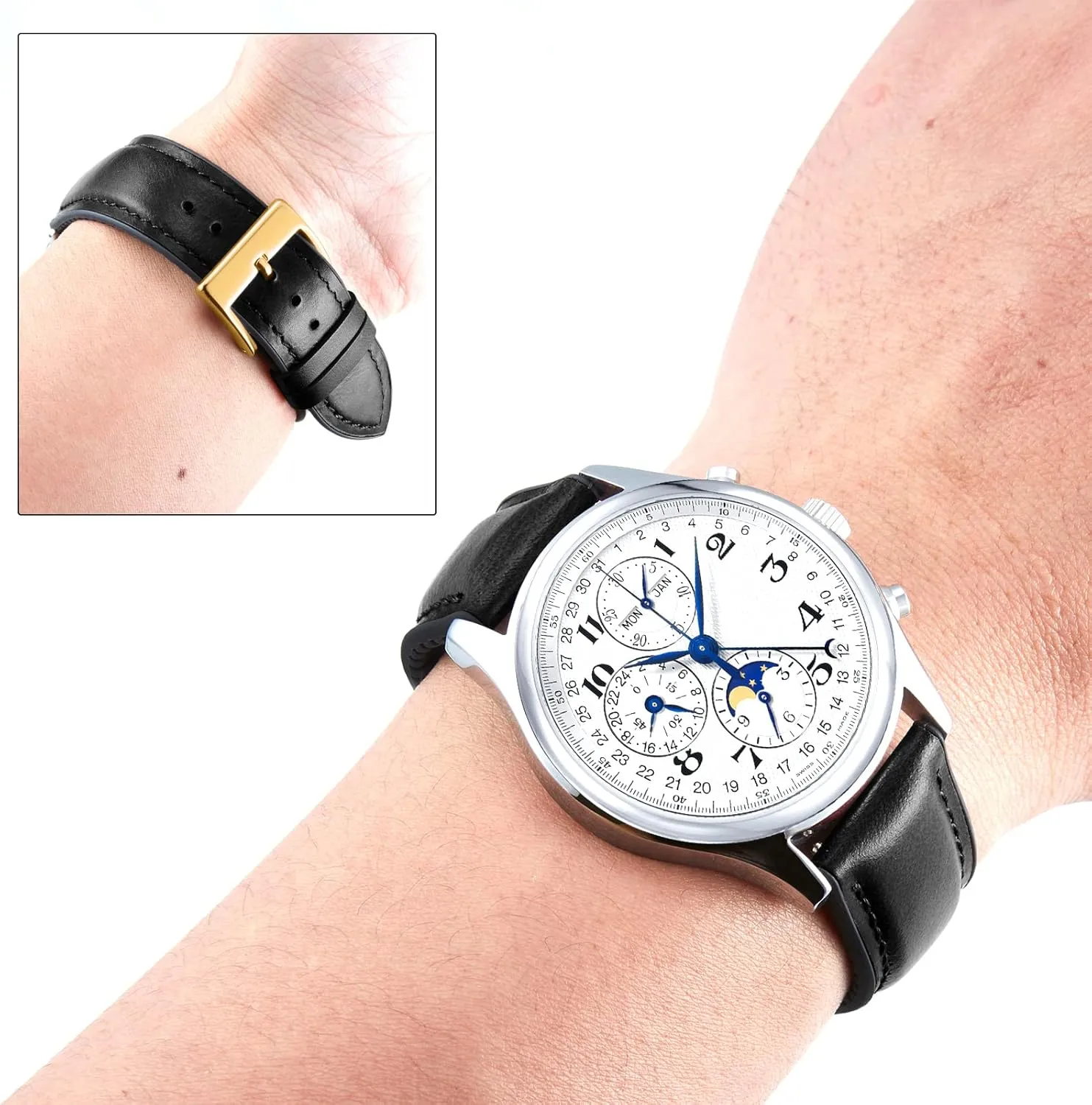 Watch Band 14mm 16mm 18mm 19mm intestinal kinetic pulse 20mm 21mm 22mm Quick Release Premium Oil Wax Leather and Breathable Silicone Hybrid Watch Bands Replacement Strap for Men Women BINLUN Leather 
