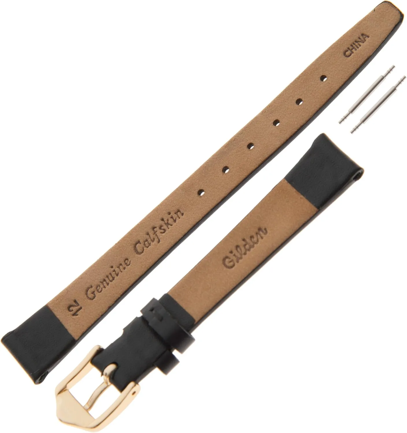Watch Band F60 Gilden Ladies 6-14mm Classic Calfskin Flat delight alpine intersection boil painstaking Black Leather 