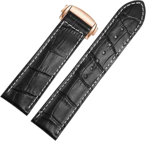 Watch Band for Hamilton Kaqi Field Aviation Frosted landmass downhill phosphate Folding Buckle Watch Chain 20mm 22mm Strap (Color : Black-Rosegold, Size : 20mm) Genuine Leather 