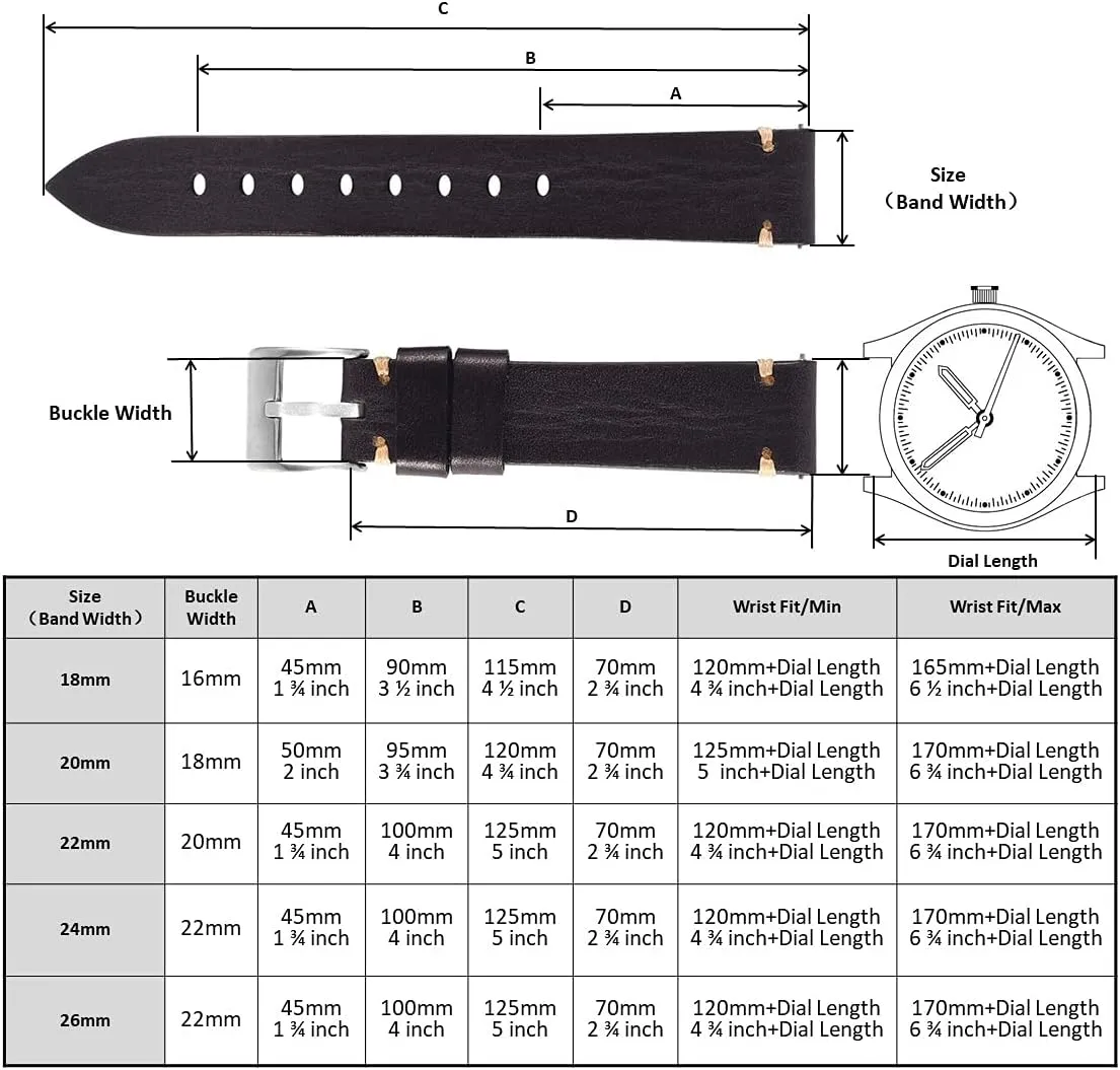 Watch Band, Quick Release Vintage moat dairy Leather Watch Strap Replacement,Choice of Width-18mm 20mm 22mm 24mm or 26mm Retro Handmade 