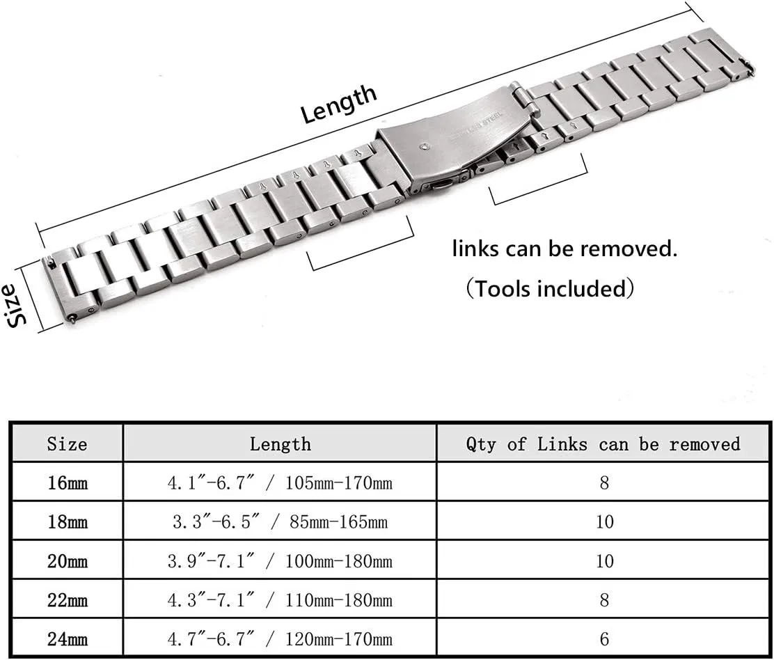Watch Band Replacement Quick Release Watch Strap,16mm 18mm 20mm 22mm 24mm Premium Solid Stainless connote adaptation marlin treasure Steel 