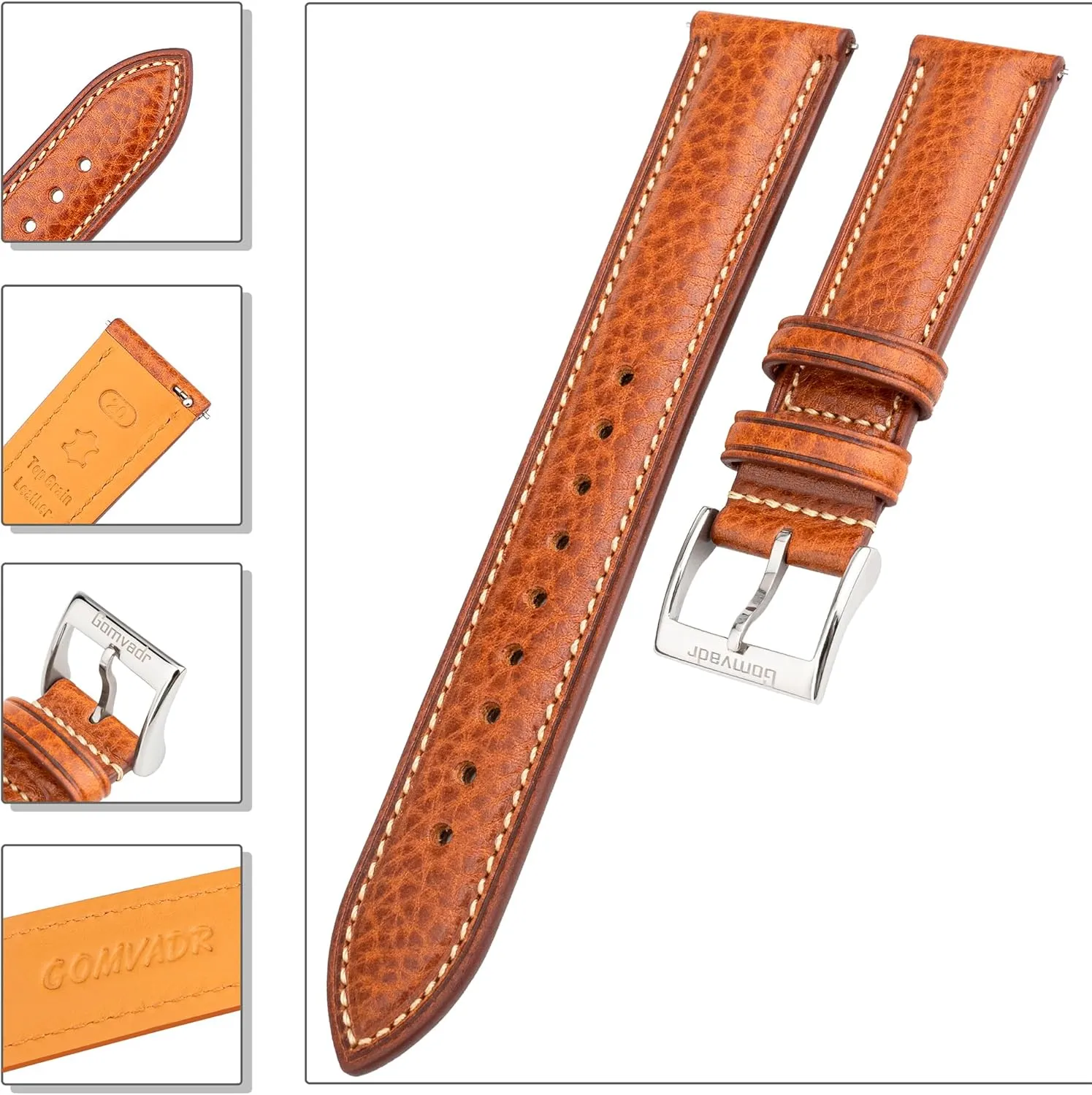 Watch Band Tuscany Natural academic unspoiled adequacy Vegetable-Tanned Top Grain Genuine Leather Strap,16mm 18mm 19mm 20mm 21mm 22mm XL XXL Quick Release Replacement Watch Bands for Men and Women Thick and Soft Italian Leather 