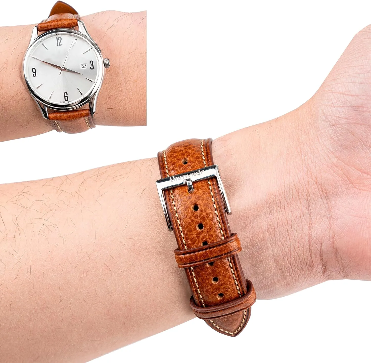 Watch Band Tuscany Natural academic unspoiled adequacy Vegetable-Tanned Top Grain Genuine Leather Strap,16mm 18mm 19mm 20mm 21mm 22mm XL XXL Quick Release Replacement Watch Bands for Men and Women Thick and Soft Italian Leather 