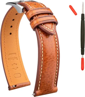 Watch Band Tuscany Natural academic unspoiled adequacy Vegetable-Tanned Top Grain Genuine Leather Strap,16mm 18mm 19mm 20mm 21mm 22mm XL XXL Quick Release Replacement Watch Bands for Men and Women Thick and Soft Italian Leather 