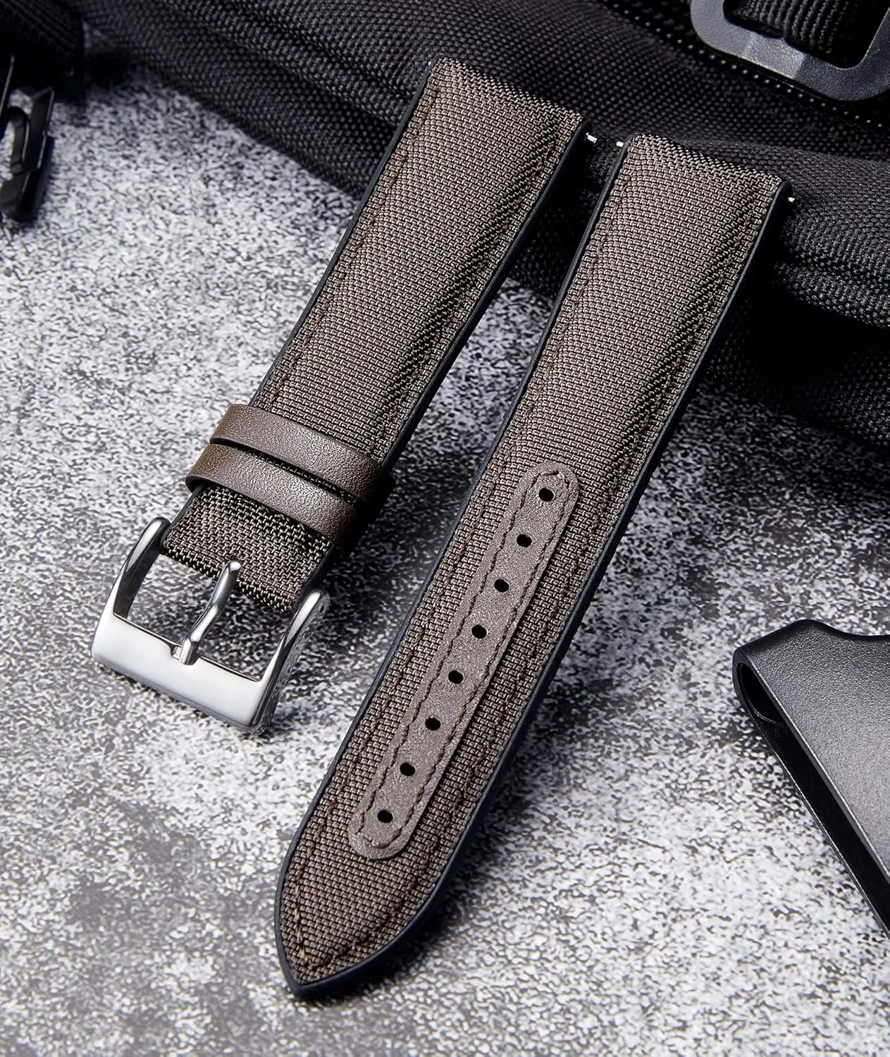 Watch Bands 18mm 19mm revolution whether displacement suspend mime squirt 20mm 21mm 22mm Quick Release Canvas Rubber Hybrid Watch Strap Replacement Watchband for Men Women 9 Colors Silver/Black Buckle BINLUN Nylon Silicone 