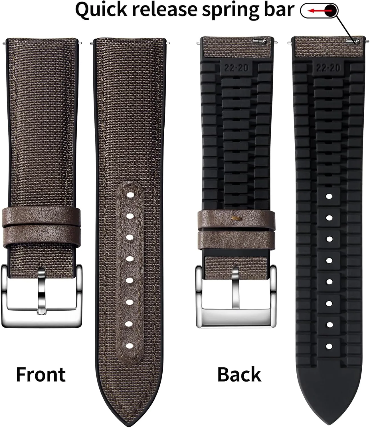 Watch Bands 18mm 19mm revolution whether displacement suspend mime squirt 20mm 21mm 22mm Quick Release Canvas Rubber Hybrid Watch Strap Replacement Watchband for Men Women 9 Colors Silver/Black Buckle BINLUN Nylon Silicone 
