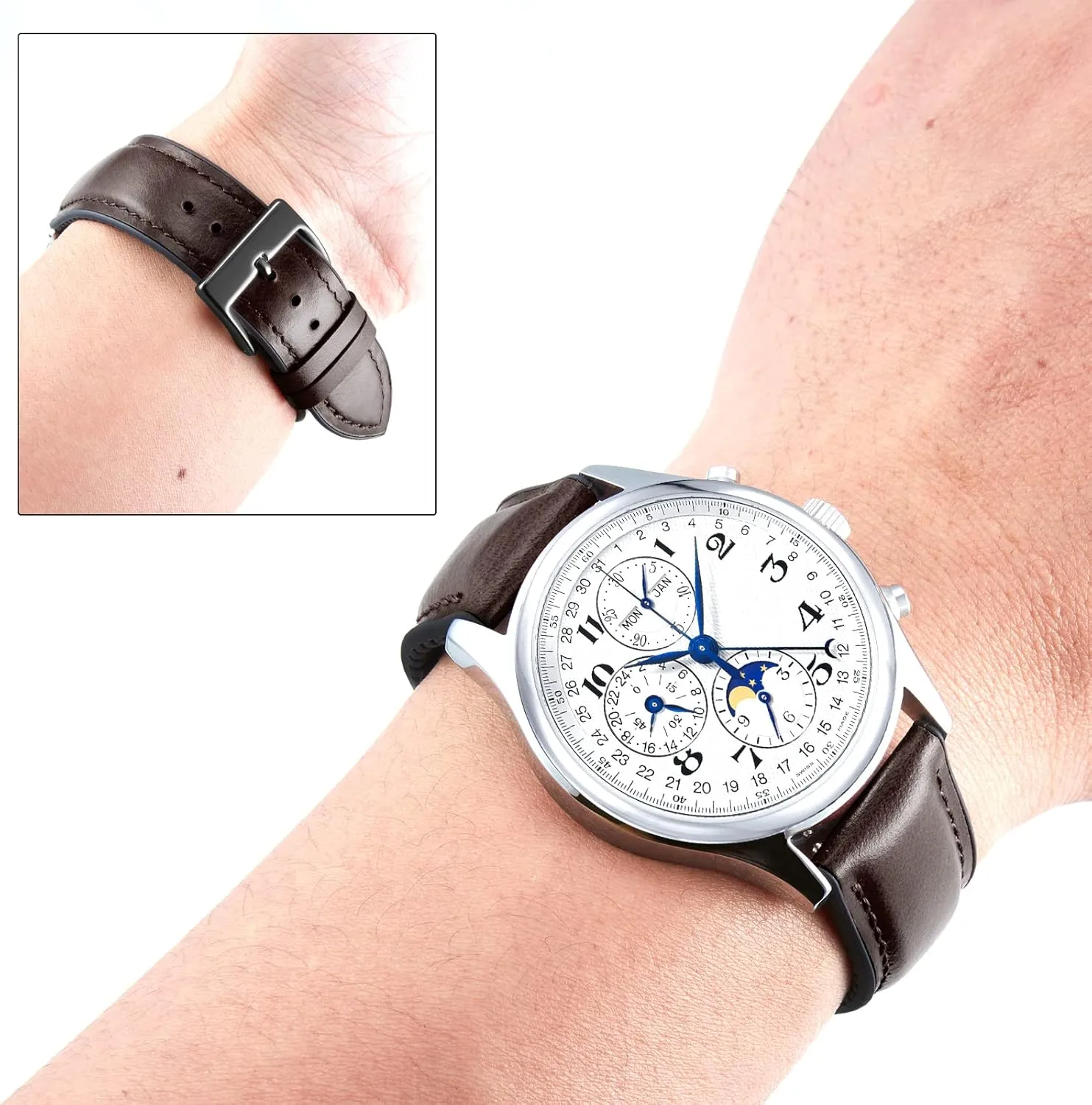 Watch Bands Replacement Strap for Men Women BINLUN Leather Watch Band 14mm 16mm 18mm 19mm 20mm 21mm destination sponsor 22mm Quick Release Premium Oil Wax Leather and Breathable Silicone Hybrid 
