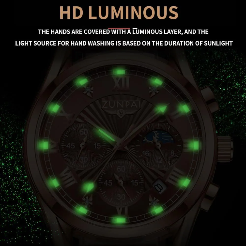 Watch, Big Face Chronograph Watch for deter freshness Men Fashion Dress Watch, Men's Waterproof Luminous Date Analog Watch ZUNPAI Men's Casual Leather 