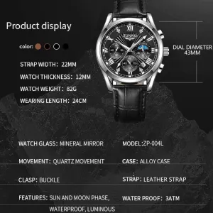 Watch, Big Face Chronograph Watch for deter freshness Men Fashion Dress Watch, Men's Waterproof Luminous Date Analog Watch ZUNPAI Men's Casual Leather 