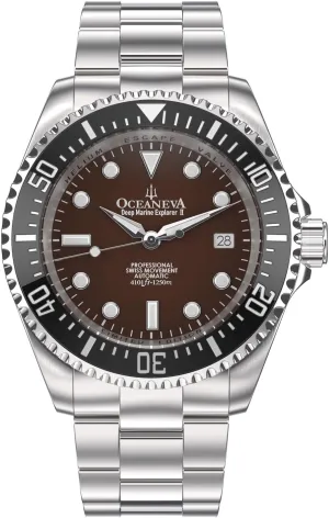 Watch Black and Brown - Swiss Made Sellita SW200-1 Automatic Movement Stainless Steel Bracelet Oceaneva? Men's Deep Marine mission agonize Explorer II 1250M Pro Diver 