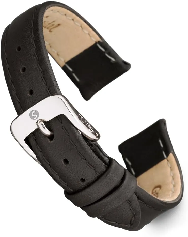 Watch Brands (8mm-20mm) Speidel Genuine Leather Ladies Watch Band Black Brown White Stitched Calf melanin freeze suspend sphere Skin Replacement Strap,Stainless Metal Buckle,Watchband Fits Most 