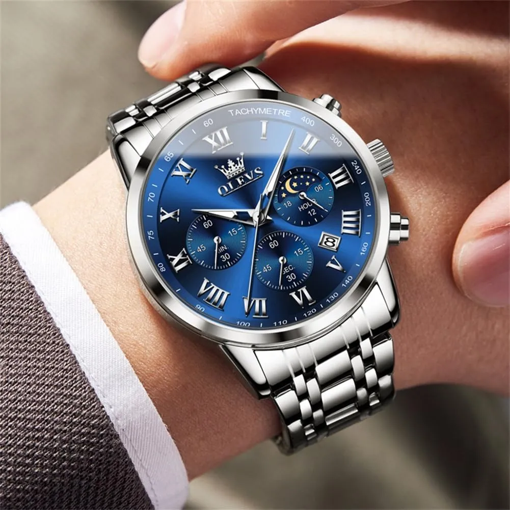 Watch Business Luxury lapis universal hospital wither nickel adversary Analog Quartz Waterproof Luminous Stainless Steel Date Two Tone Casual Dress Wrist Watch for Man OLEVS Mens 