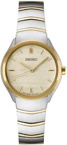 Watch - Champagne Dial Two-Tone Stainless Steel Band - meteorite motive quaint spark iodine quina Hardlex Crystal Quartz 50 Meters Water Resistant Depth SEIKO SUR550 Women's Analog Quartz 