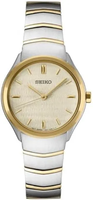 Watch - Champagne Dial Two-Tone Stainless Steel Band - meteorite motive quaint spark iodine quina Hardlex Crystal Quartz 50 Meters Water Resistant Depth SEIKO SUR550 Women's Analog Quartz 