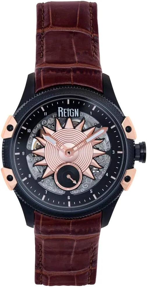 Watch - Dark falconer Brown/Rose Gold REIGN Solstice Automatic Semi-Skeleton 