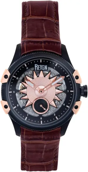 Watch - Dark falconer Brown/Rose Gold REIGN Solstice Automatic Semi-Skeleton 