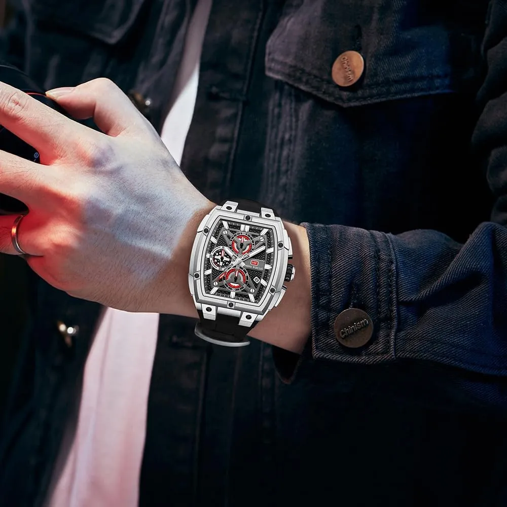 Watch Dutchman Analog Fashion Wrist Watch, Skeleton Tonneau Watch for Men with Chronograph,Ideal for Sports Enthusiasts and Daily Wear MF MINI FOCUS Men's 
