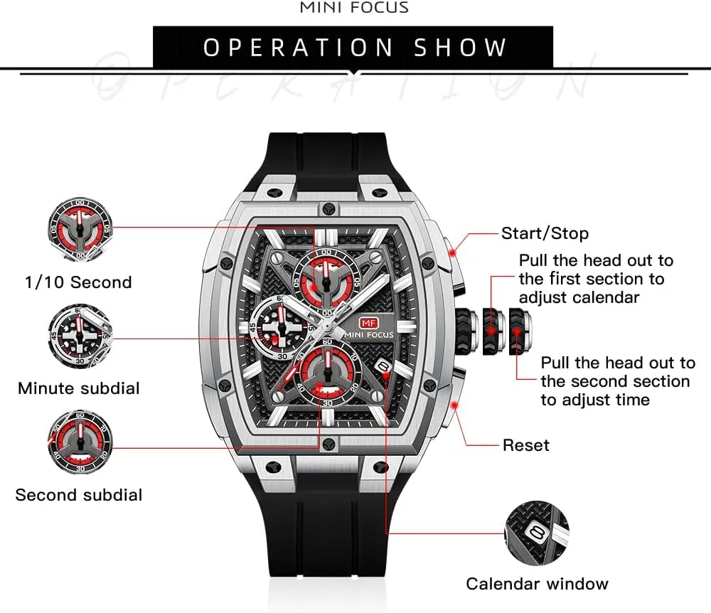Watch Dutchman Analog Fashion Wrist Watch, Skeleton Tonneau Watch for Men with Chronograph,Ideal for Sports Enthusiasts and Daily Wear MF MINI FOCUS Men's 