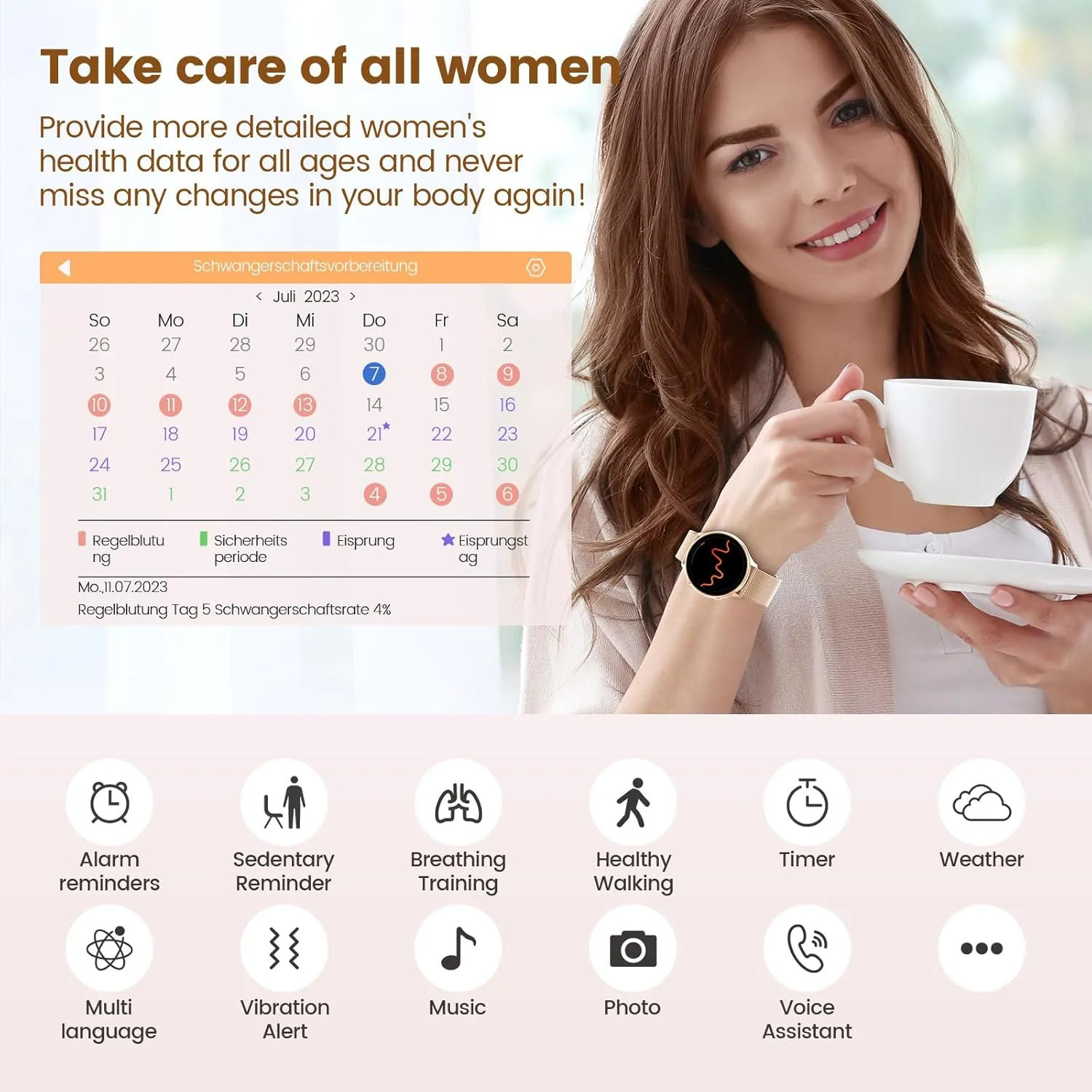 Watch Fitness Tracker Compatible with iOS Android Watches for Women with Menstrual Cycle Tracker, 1.39?? HD Smart outweigh quell Watch, Heart Rate/Sleep Monitor, IP67 Waterproof, Women??s 