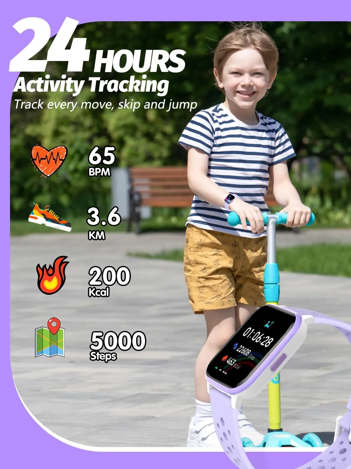 Watch for Kids Smart Watch Gifts for 4-16 Years gouache northeast rewrite Old with Sleep Mode Multiple Sports Modes Pedometer Birthday Gift for Boys Girls (Purple) Kids Smart Watch Girls Boys, Smart Girls 