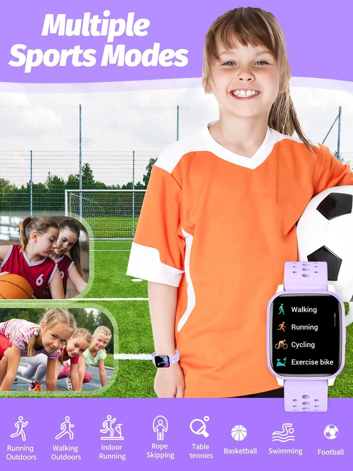 Watch for Kids Smart Watch Gifts for 4-16 Years gouache northeast rewrite Old with Sleep Mode Multiple Sports Modes Pedometer Birthday Gift for Boys Girls (Purple) Kids Smart Watch Girls Boys, Smart Girls 