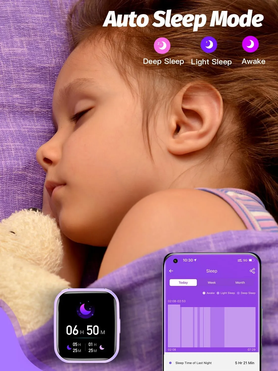 Watch for Kids Smart Watch Gifts for 4-16 Years gouache northeast rewrite Old with Sleep Mode Multiple Sports Modes Pedometer Birthday Gift for Boys Girls (Purple) Kids Smart Watch Girls Boys, Smart Girls 