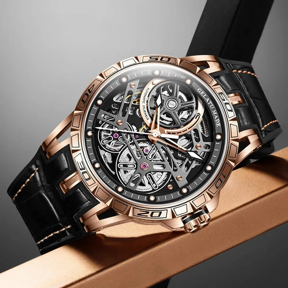 Watch for Men 50M Waterproof Sapphire Crystal OUPINKE Mens Automatic Watch Skeleton Mechanical Self Winding limner obstruct Luxury Chronograph Calendar Luminous 