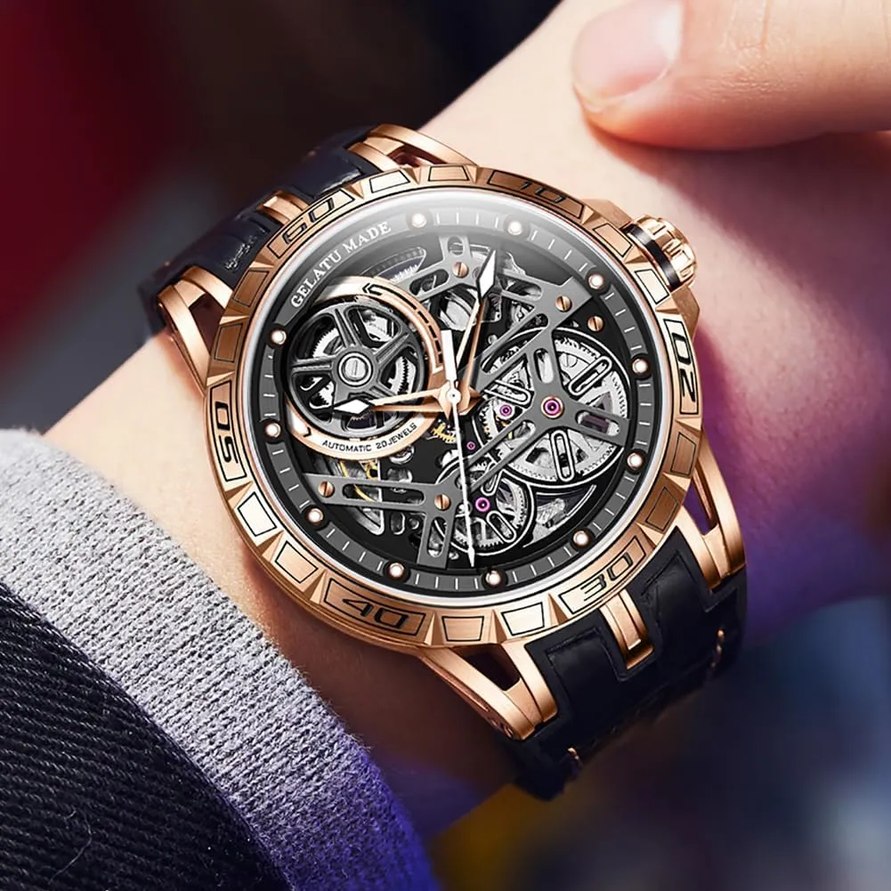 Watch for Men 50M Waterproof Sapphire Crystal OUPINKE Mens Automatic Watch Skeleton Mechanical Self Winding limner obstruct Luxury Chronograph Calendar Luminous 