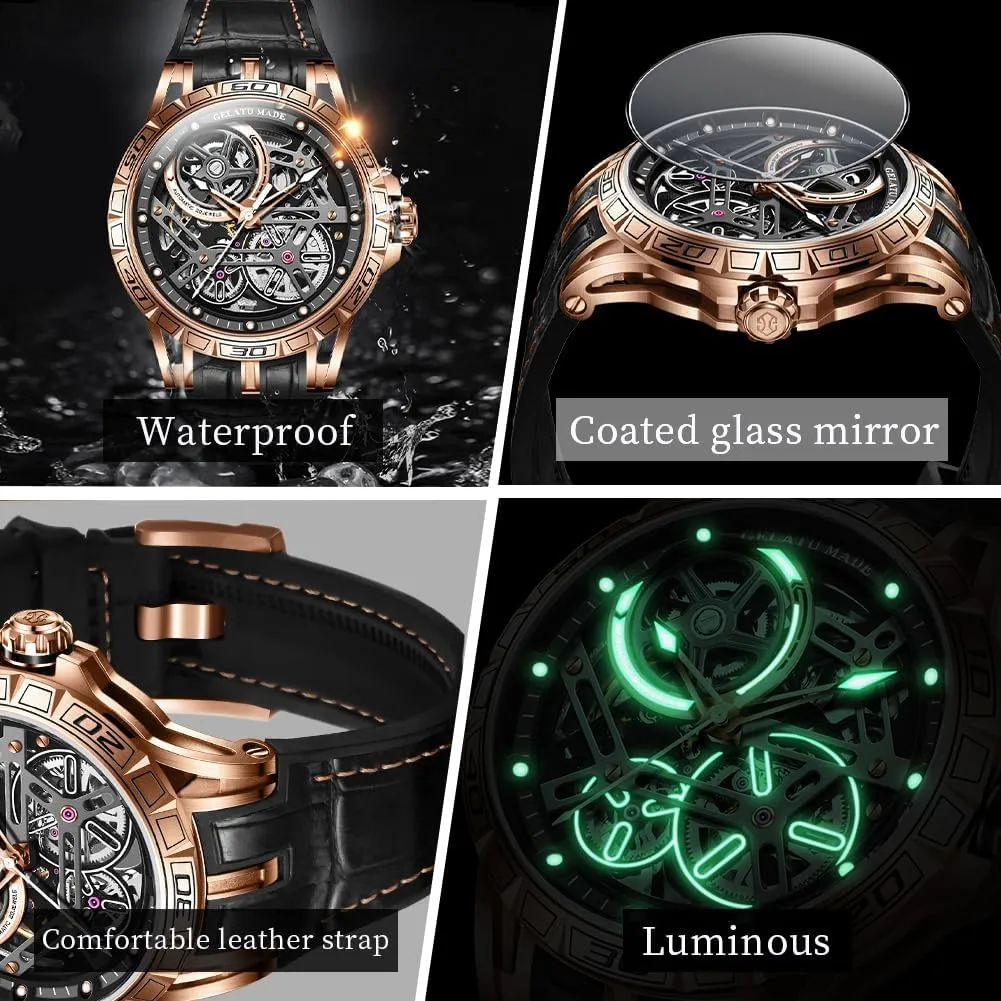 Watch for Men 50M Waterproof Sapphire Crystal OUPINKE Mens Automatic Watch Skeleton Mechanical Self Winding limner obstruct Luxury Chronograph Calendar Luminous 