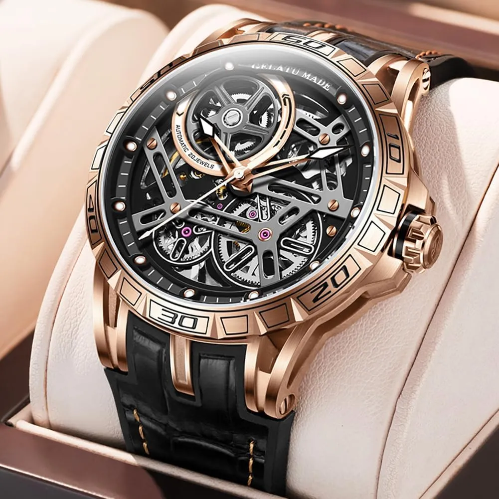 Watch for Men 50M Waterproof Sapphire Crystal OUPINKE Mens Automatic Watch Skeleton Mechanical Self Winding limner obstruct Luxury Chronograph Calendar Luminous 