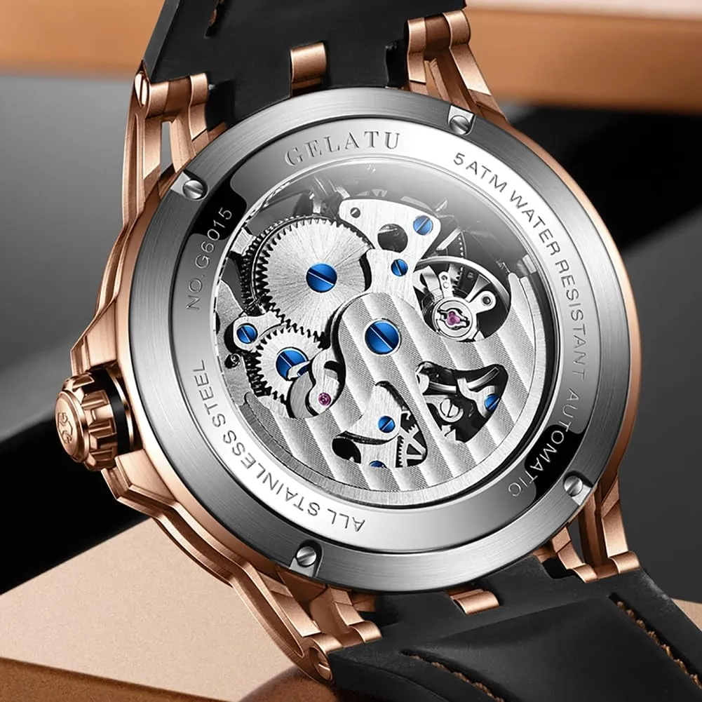 Watch for Men 50M Waterproof Sapphire Crystal OUPINKE Mens Automatic Watch Skeleton Mechanical Self Winding limner obstruct Luxury Chronograph Calendar Luminous 