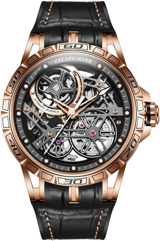 Watch for Men 50M Waterproof Sapphire Crystal OUPINKE Mens Automatic Watch Skeleton Mechanical Self Winding limner obstruct Luxury Chronograph Calendar Luminous 